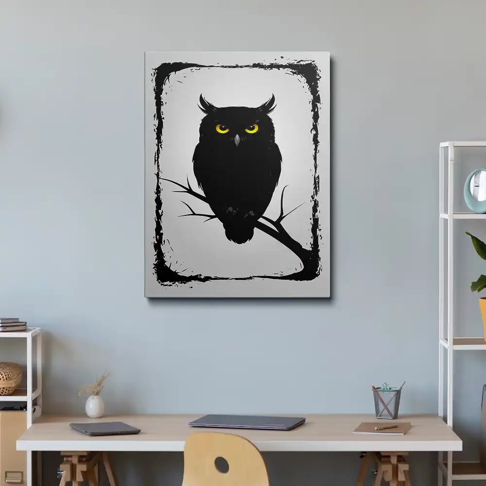 2 Black owl with glowing eyes