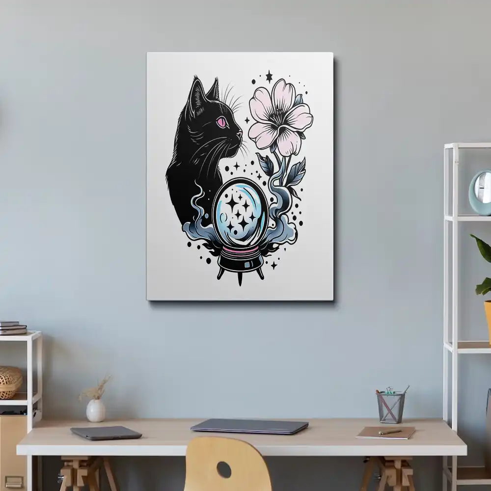 2 Mystical black cat and flower