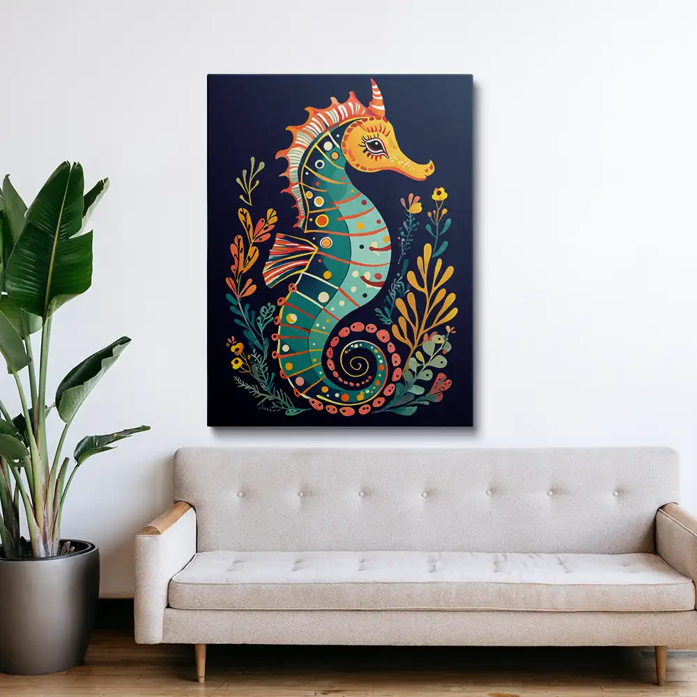2 Whimsical colorful seahorse