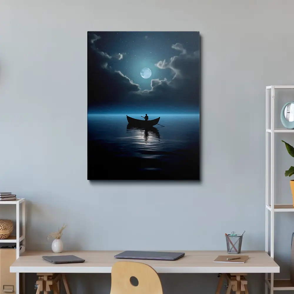 3 Boat on water at night painting