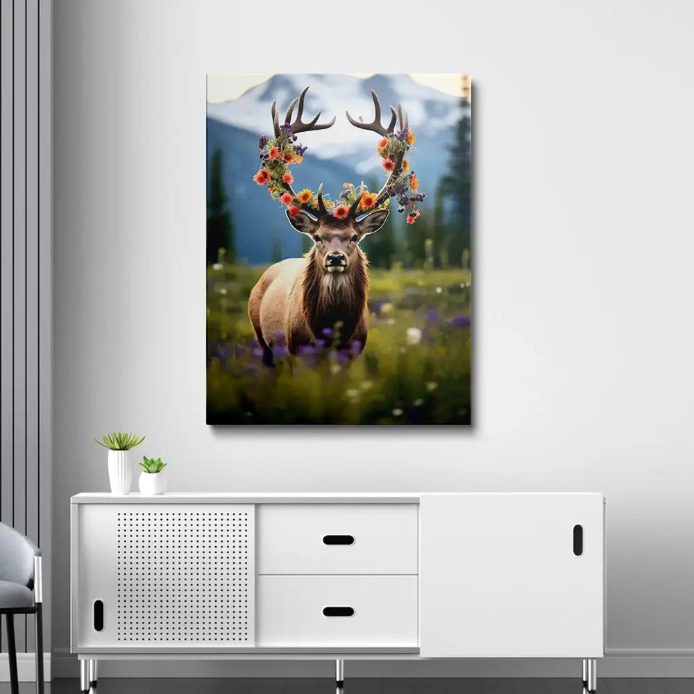 3 Deer and red roses