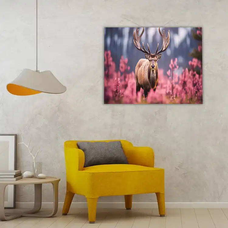 3 Deer in pink field