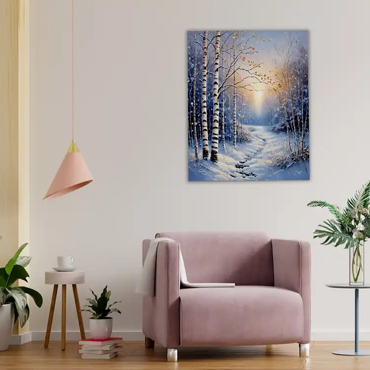3 Winter birch tree painting