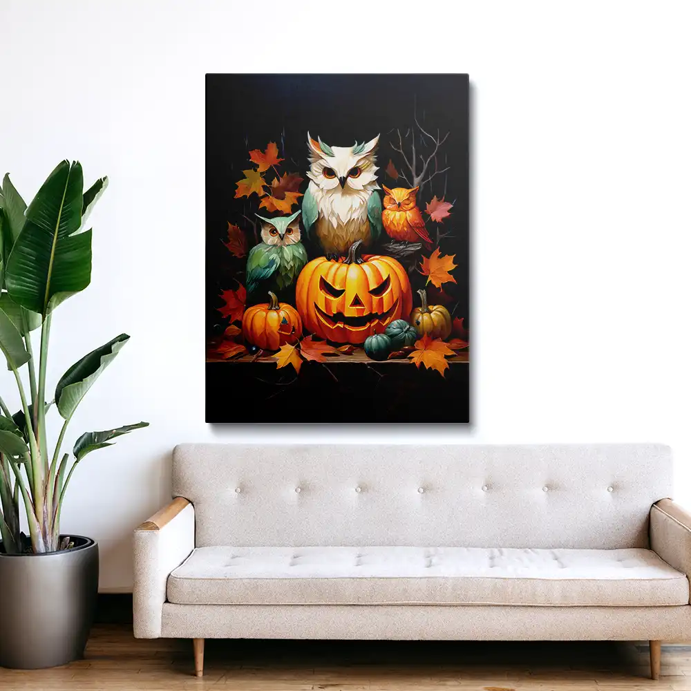 3 Owls with pumpkin halloween
