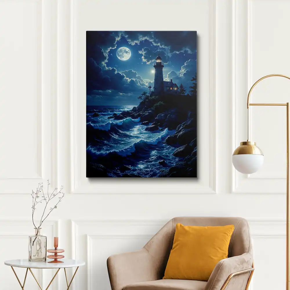 3 A majestic lighthouse emerges in the moonlight