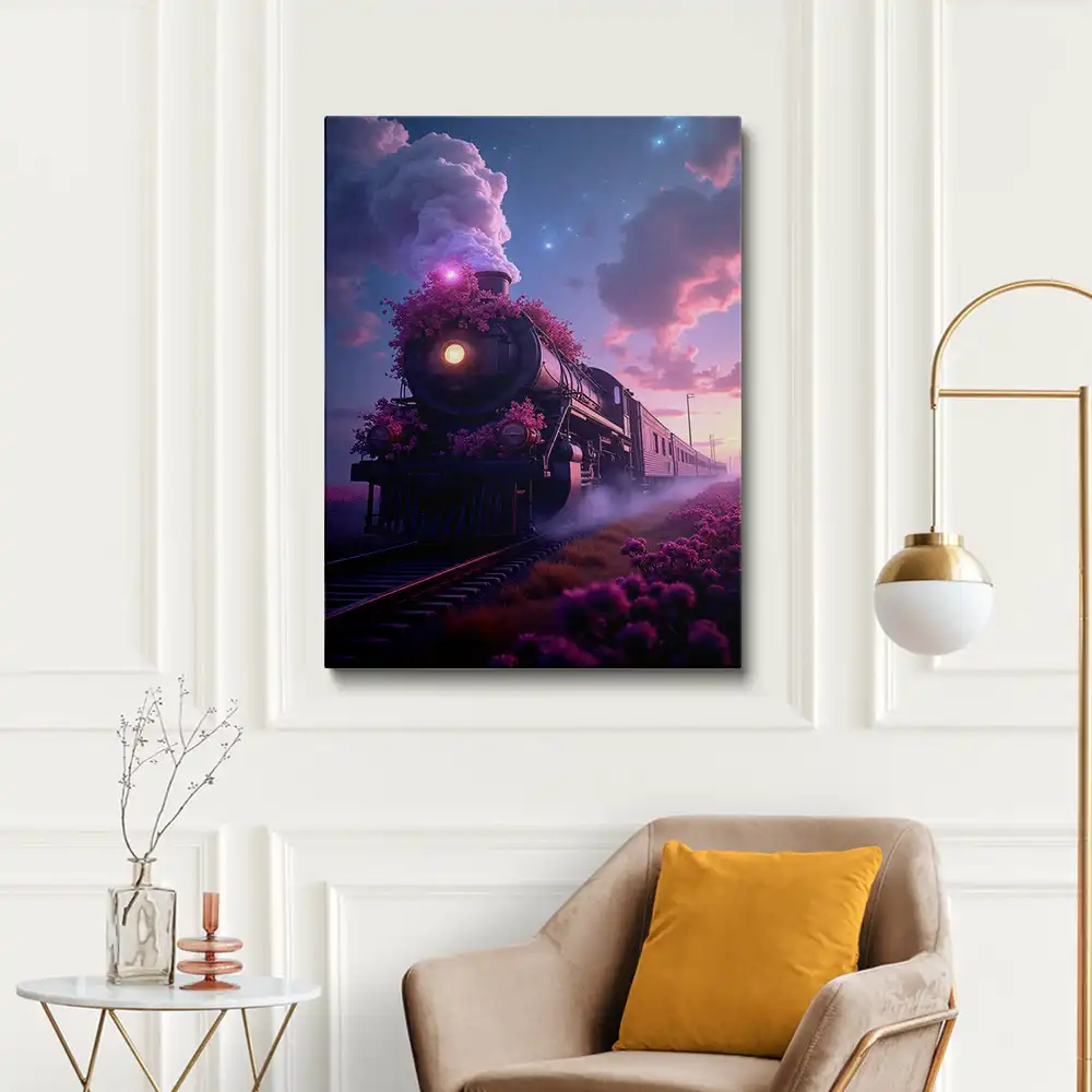 3 A train covered in purple flowers