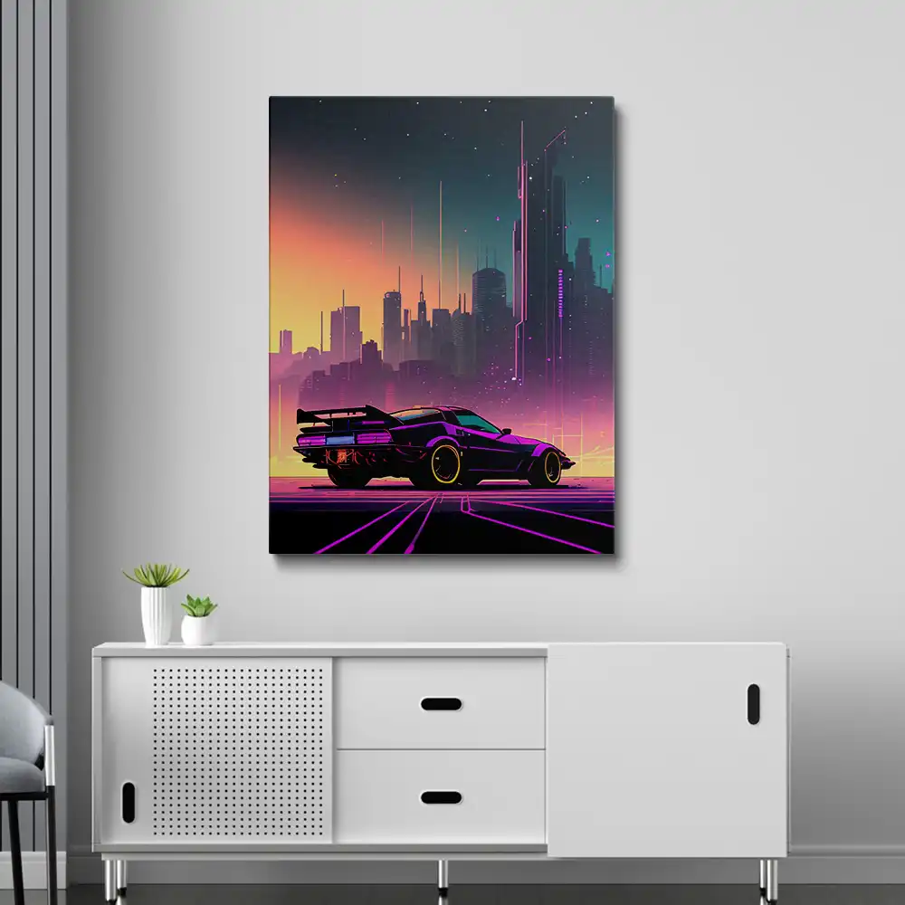 3 Car in front of a night skyline