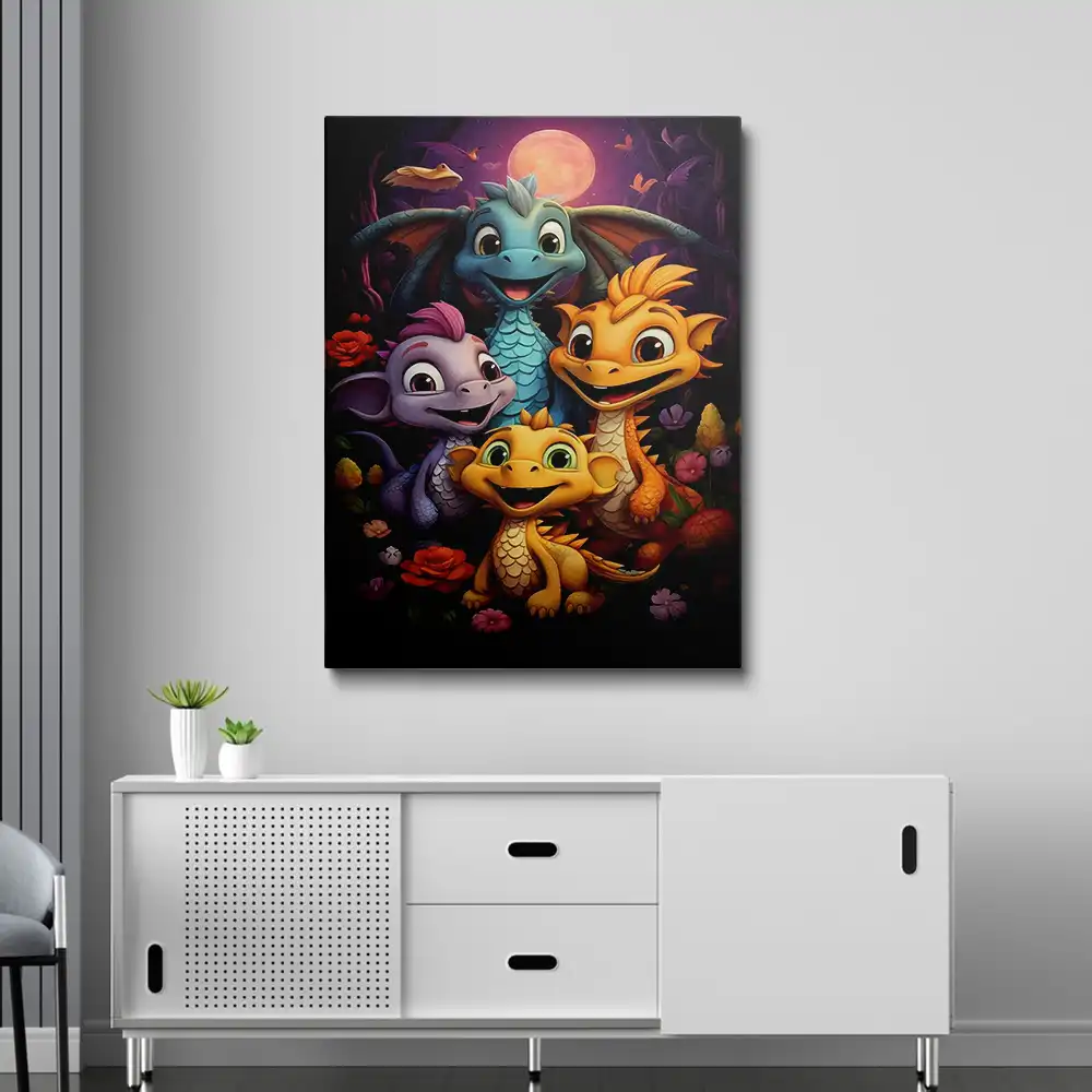 3 Cartoon dragons painting