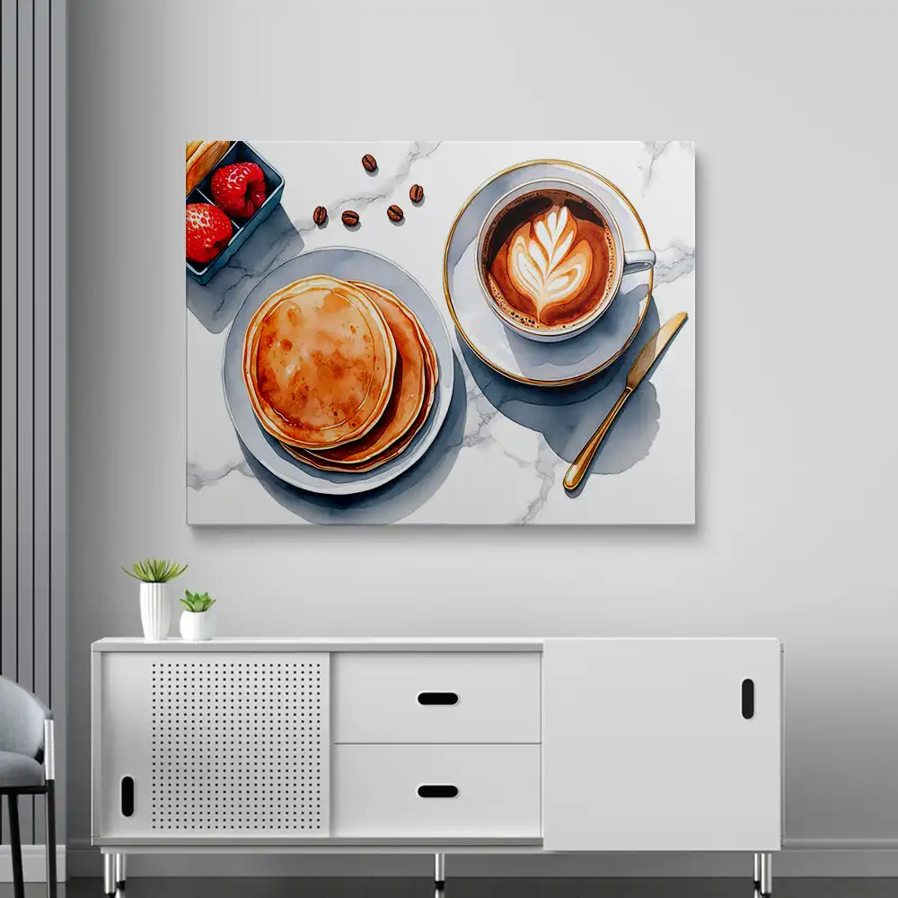 3 Watercolor pancakes and coffee