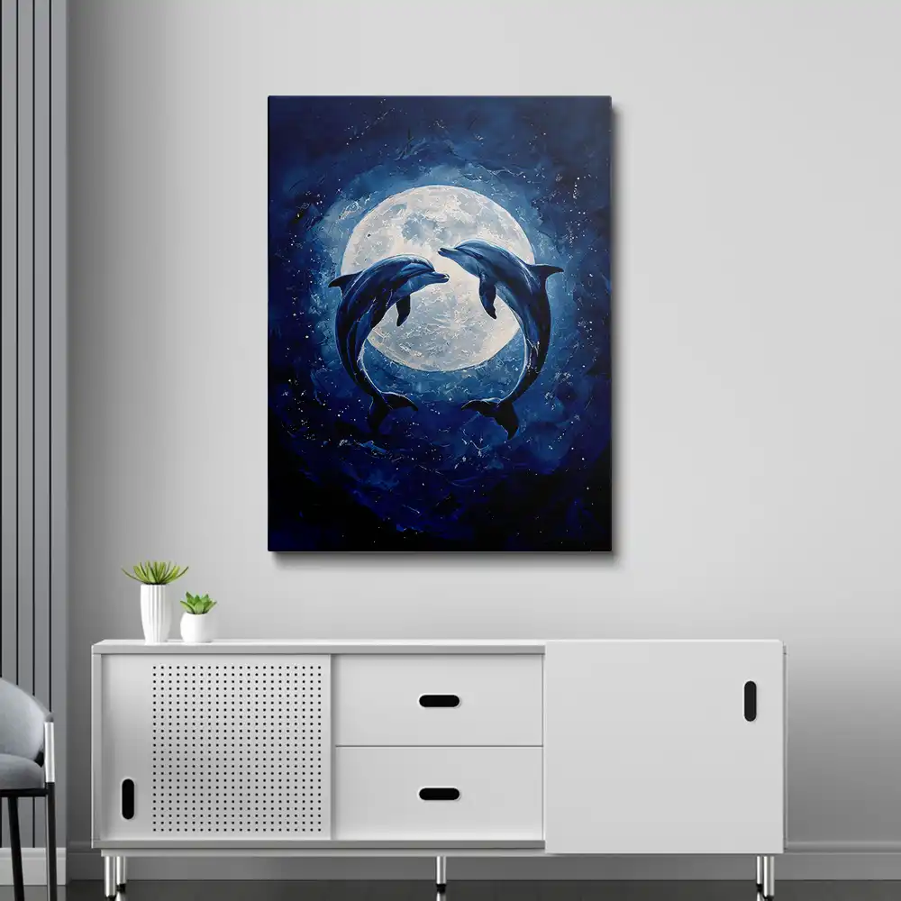 3 Dolphins in cosmic glow