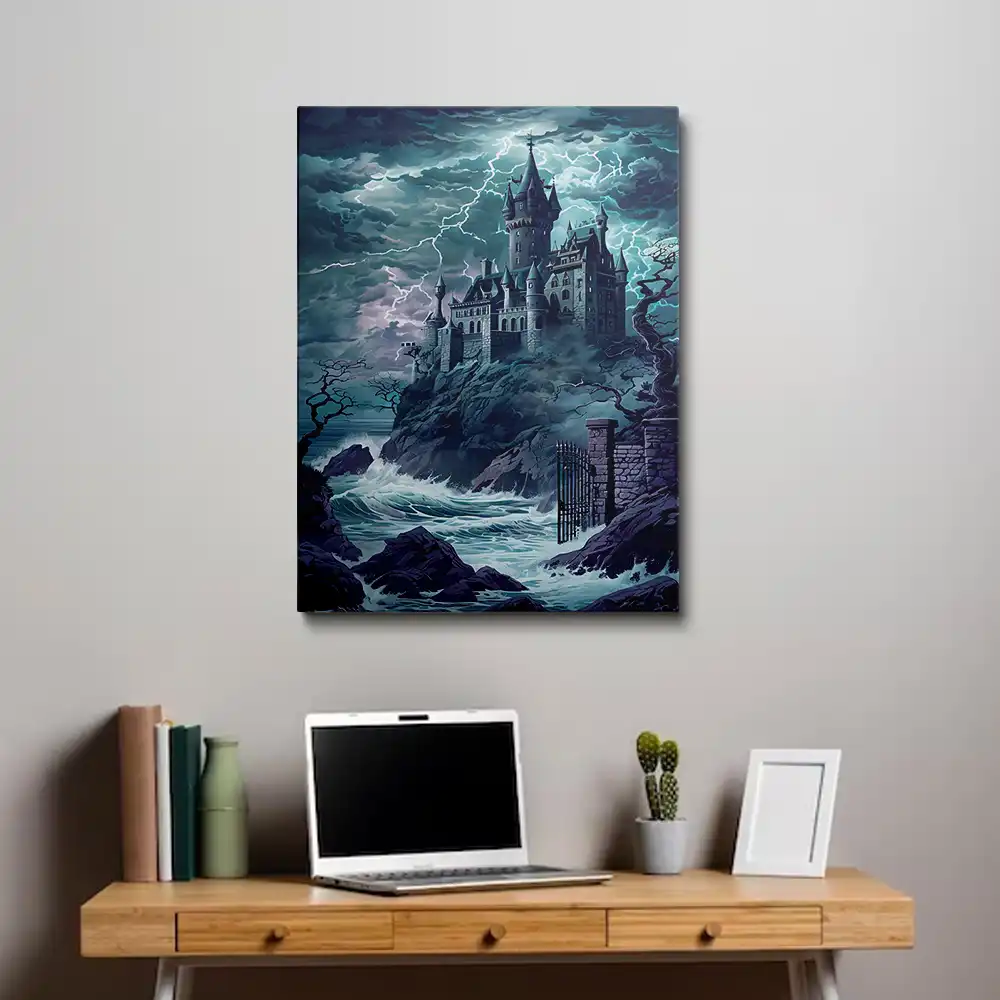 3 Gothic castle overlooking a stormy sea