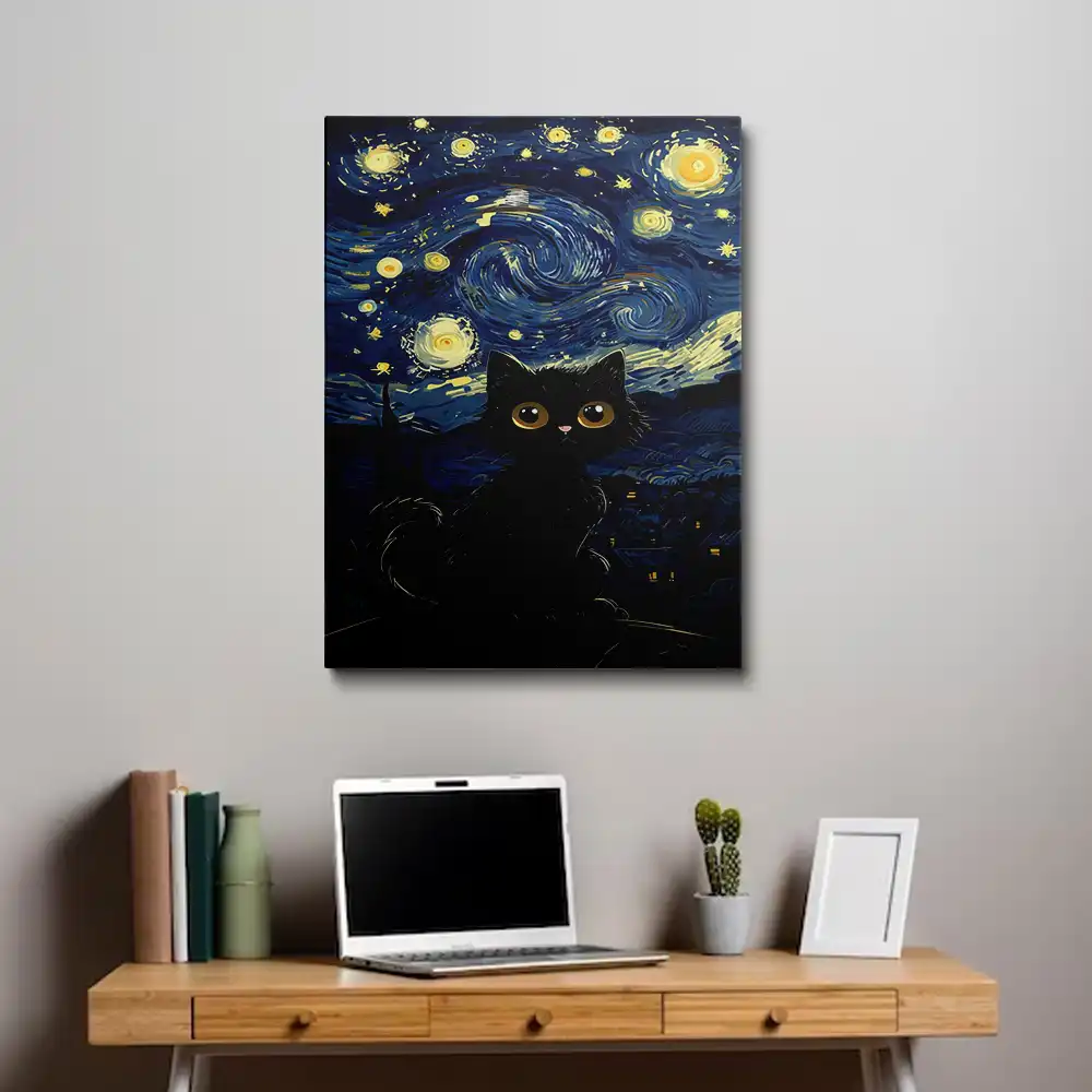 3 Whimsical black cat under a starry night