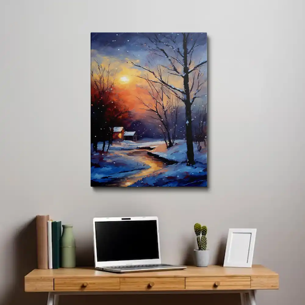 3 Snowy midnight scene in winter