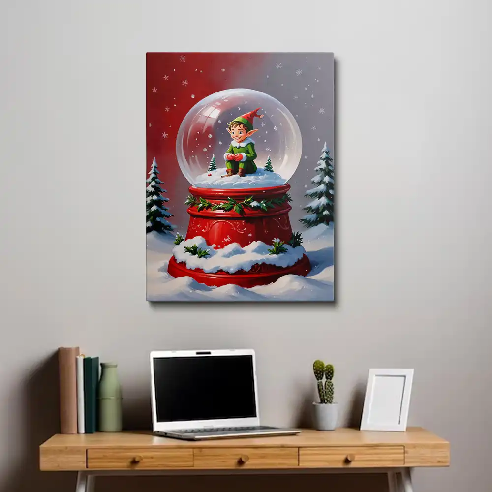 3 Christmas snow globe with elf illustration
