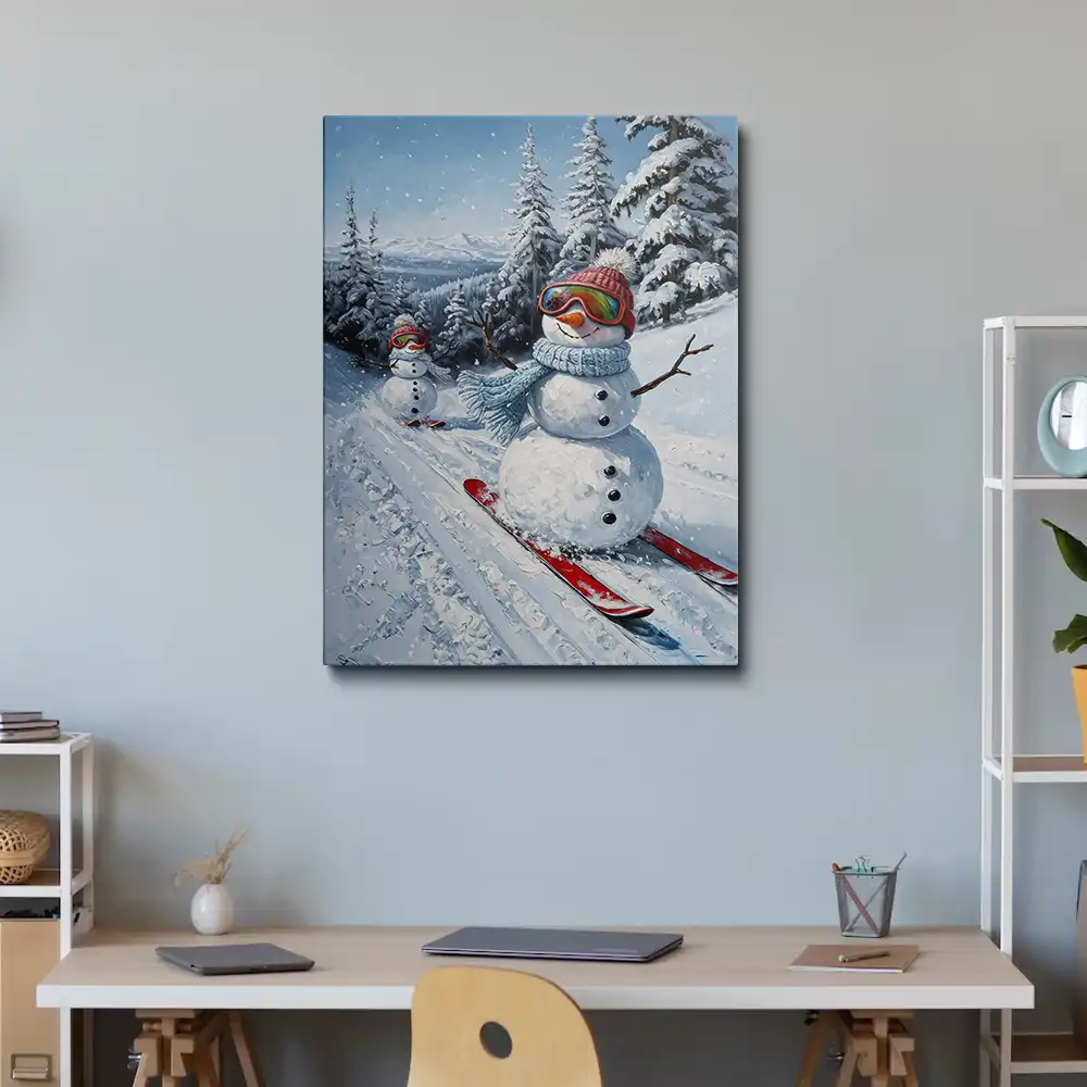3 Whimsical snowman skiing in winter