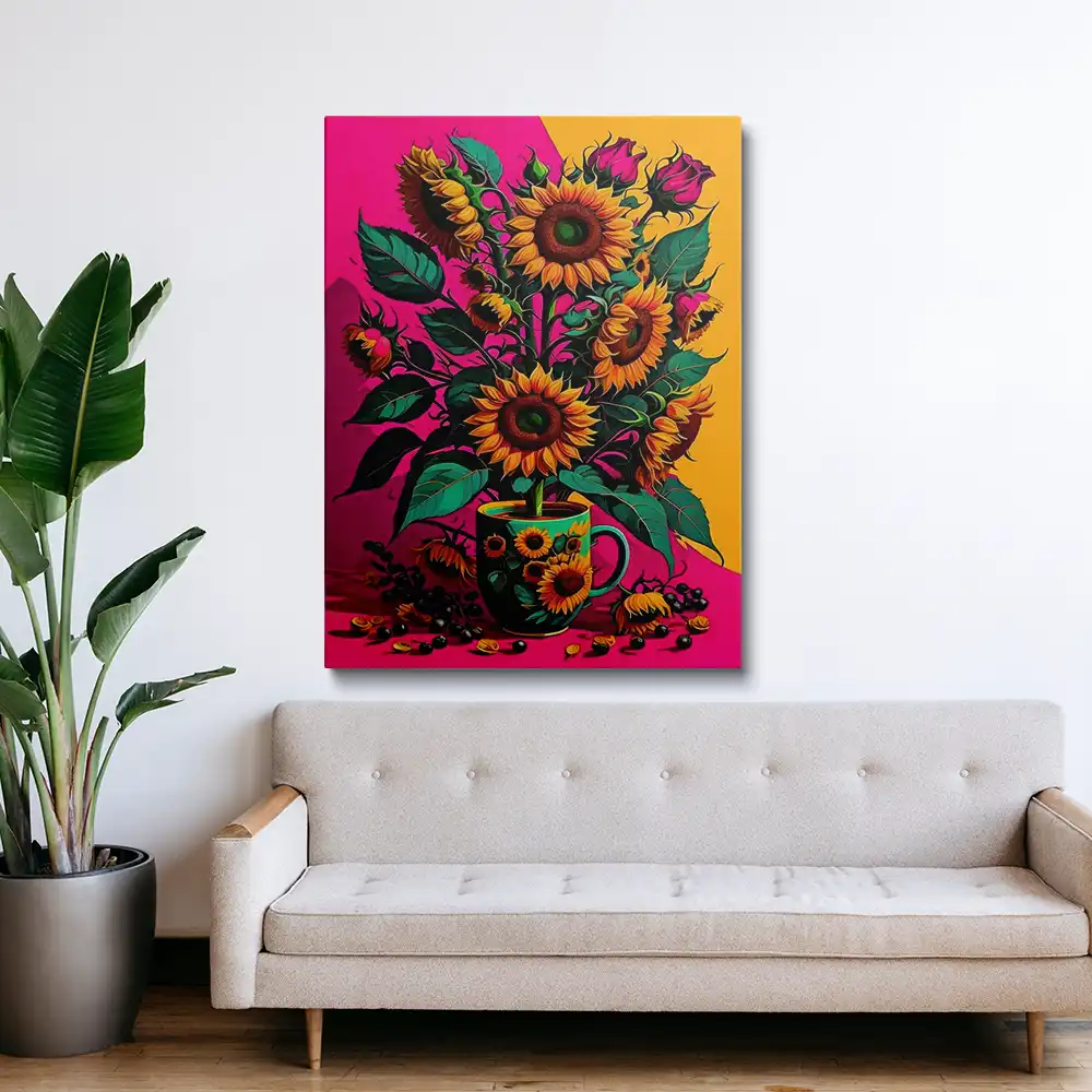 3 Sunflowers in a vase painting