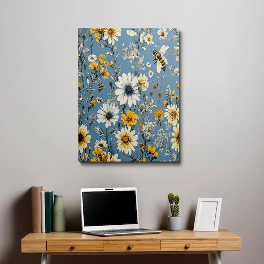 3 Bees and flowers painting