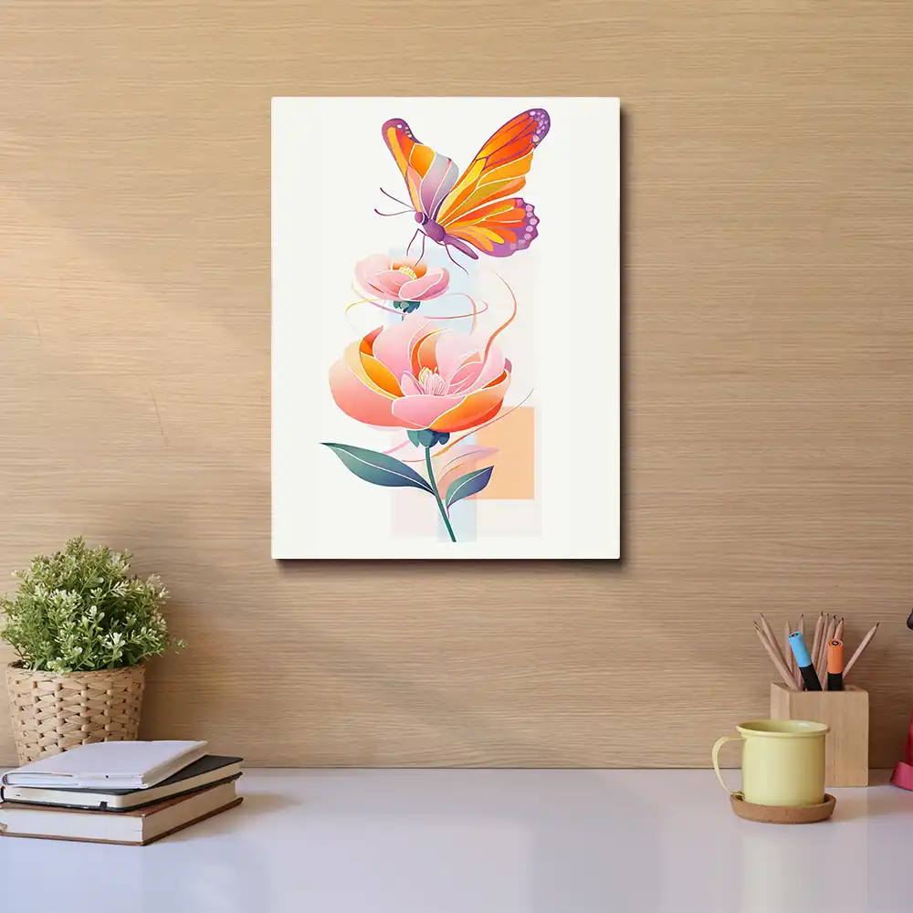 3 Colorful retro butterfly and flower