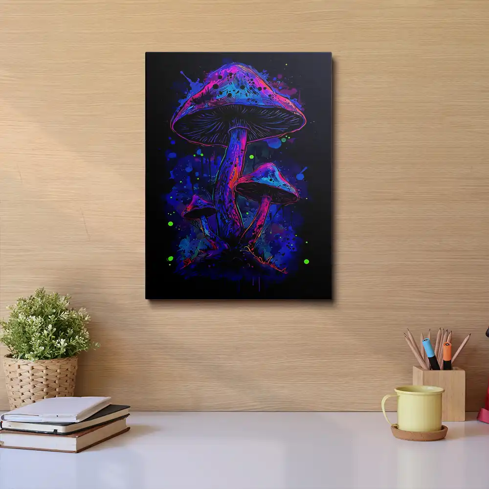 3 Vibrant neon mushrooms