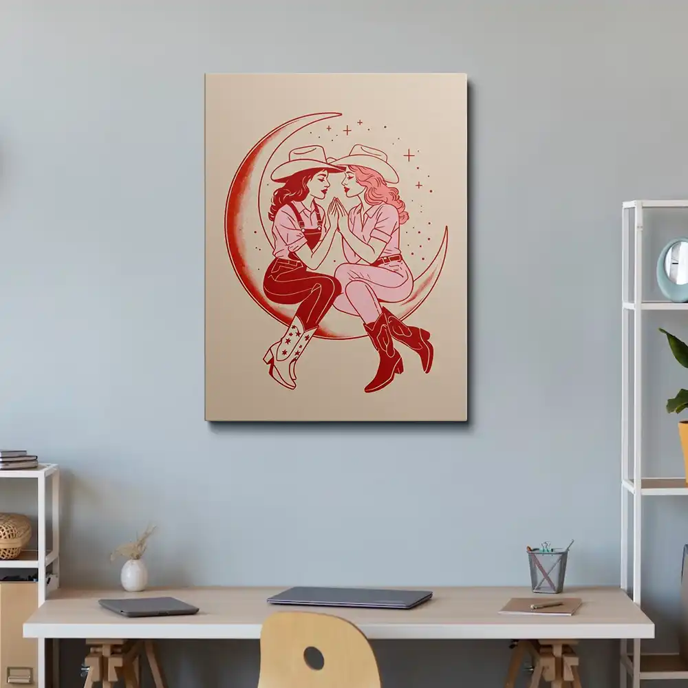 3 Romantic women on crescent moon