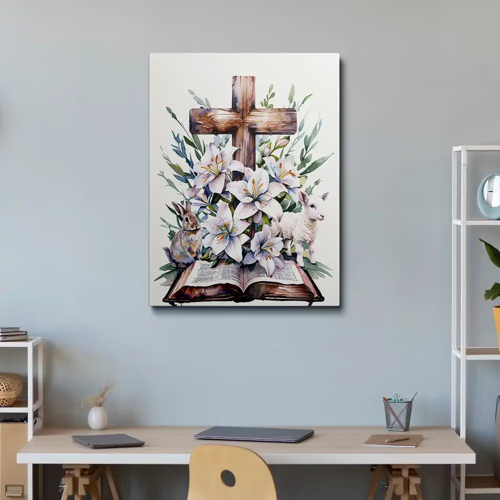 3 Watercolor cross and lilies