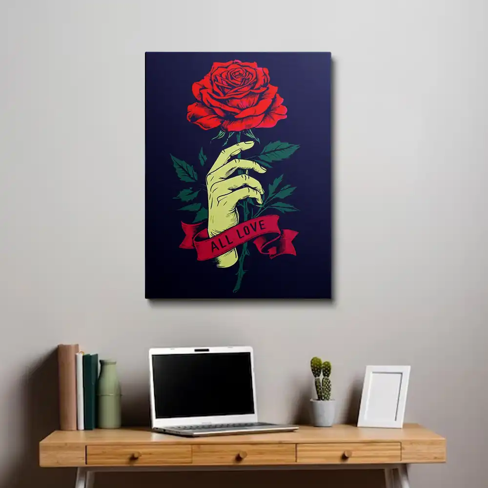 3 Red rose with hand