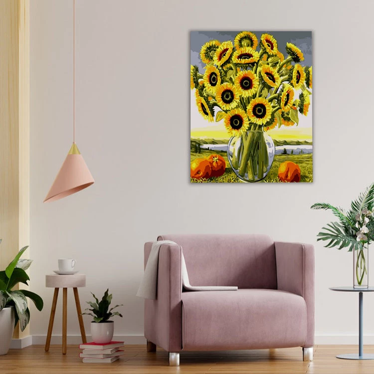5D numbers painting sunflowers rhinestones embroidery