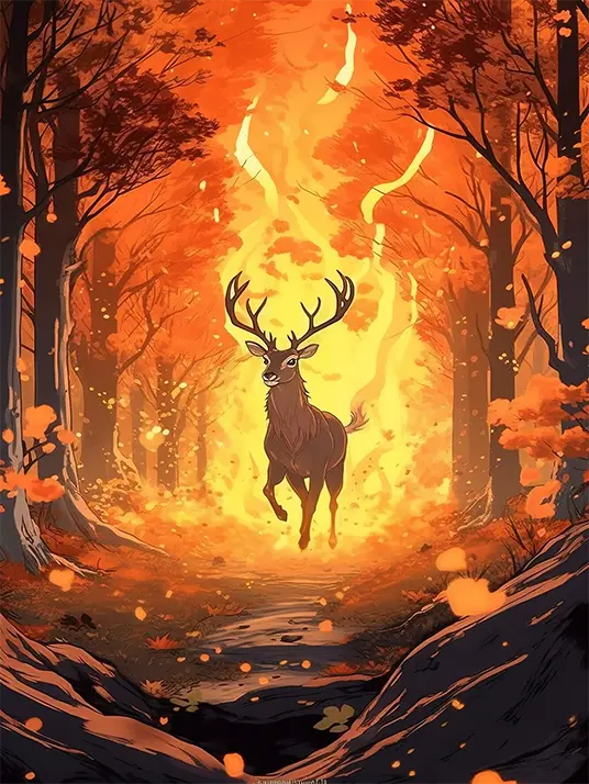 Anime style deer with fire Anime style deer with fire