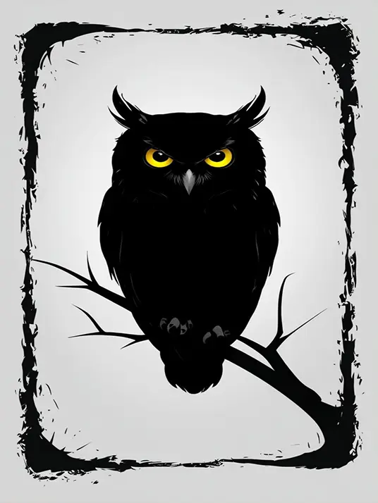 Black Owl with Glowing Eyes Black owl with glowing eyes