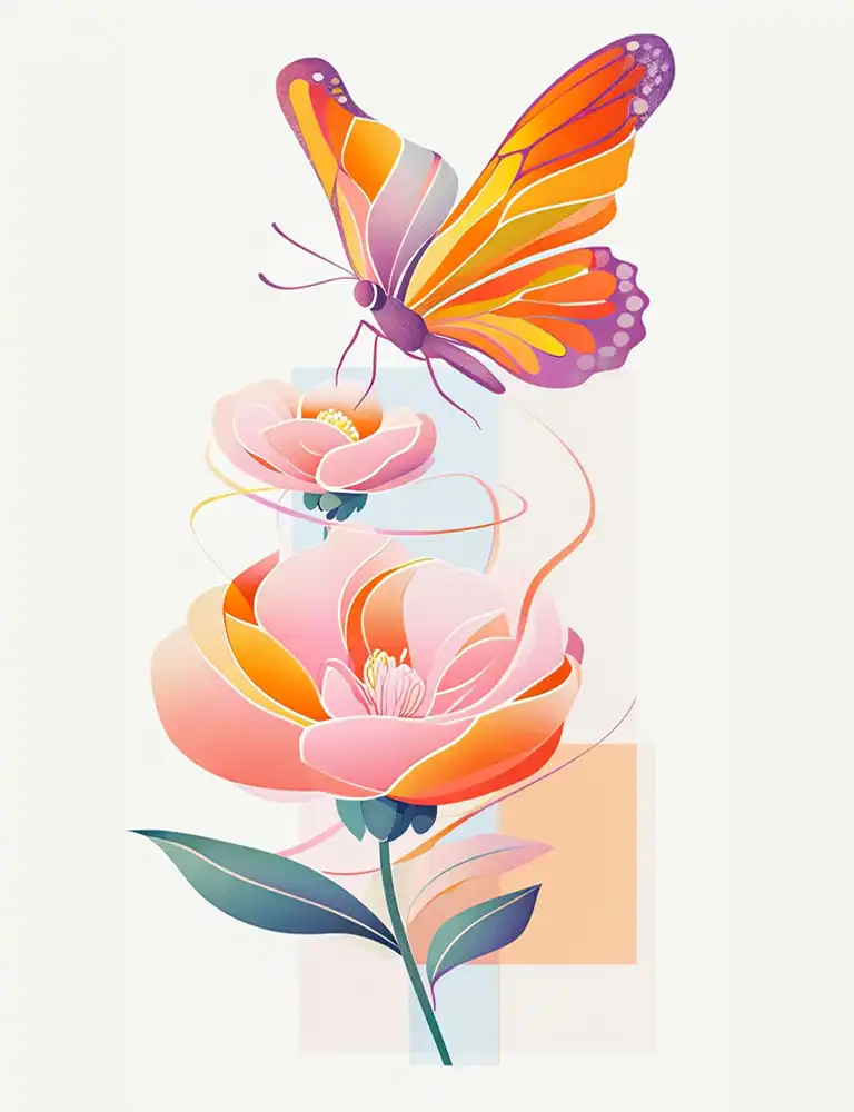 Colorful retro butterfly and flower Colorful retro butterfly and flower
