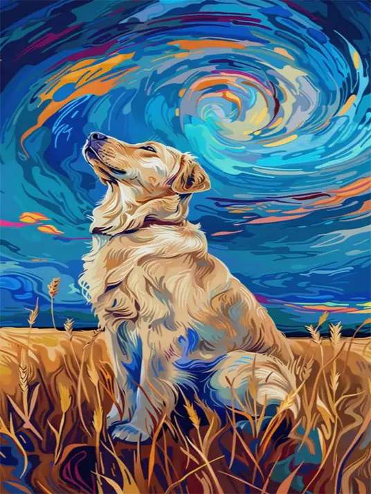 Golden Retriever in Starry Night Golden Retriever in starry night