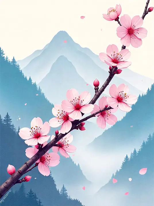 Japanese cherry blossom painting Japanese cherry blossom portrait painting