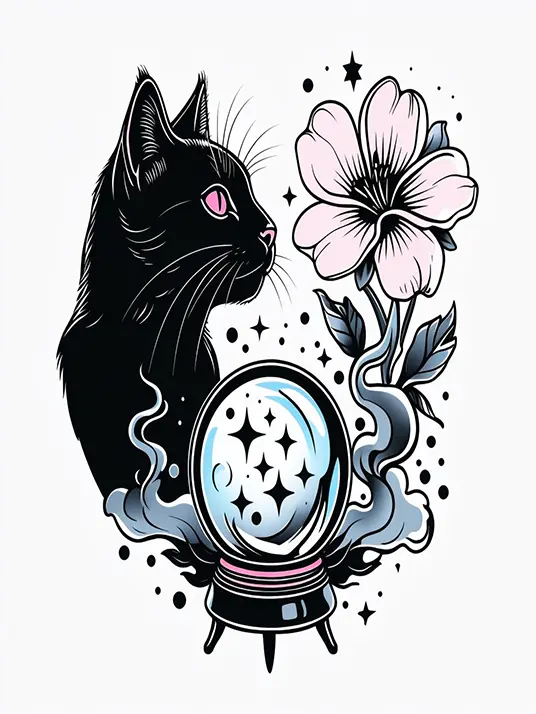 Mystical Black Cat and Flower Mystical black cat and flower