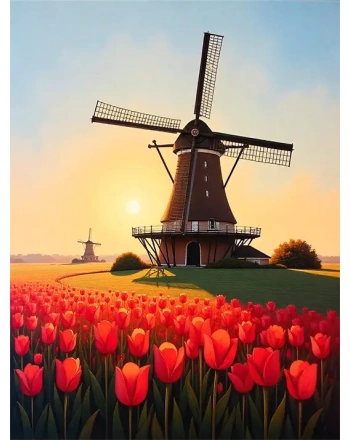 Painting of Dutch Windmill
