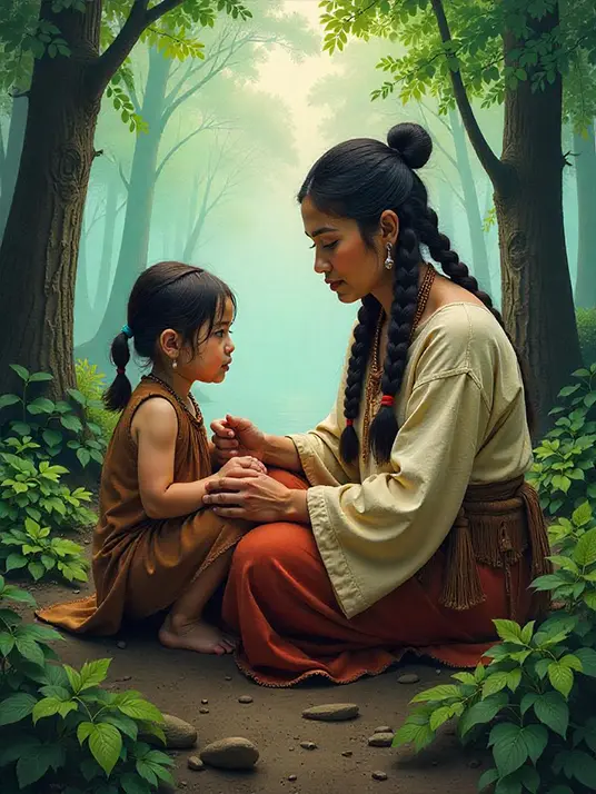 Painting of a mother and daughter Painting of a mother and daughter