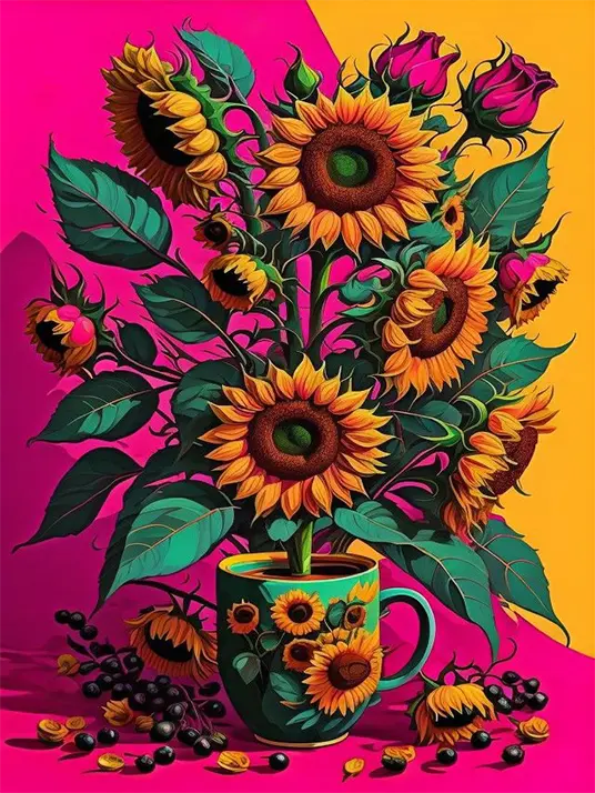 Sunflowers in a vase painting Sunflowers in a vase painting
