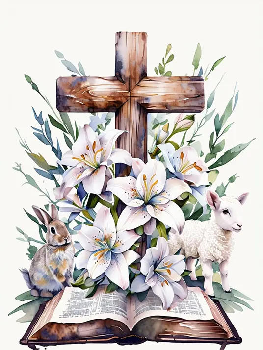 Watercolor Cross and Lilies Watercolor cross and lilies