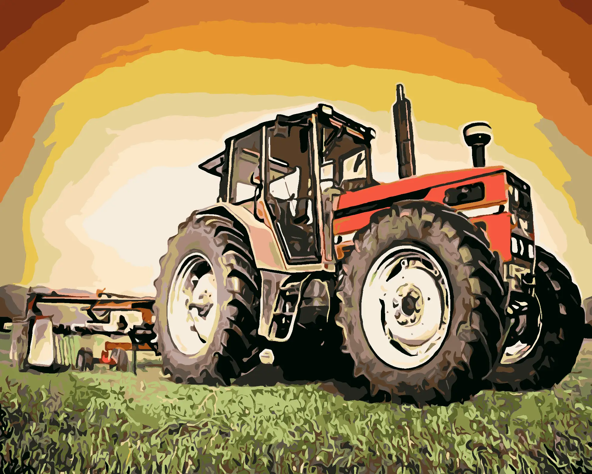 Red tractor Painting | Art of Paint by Numbers