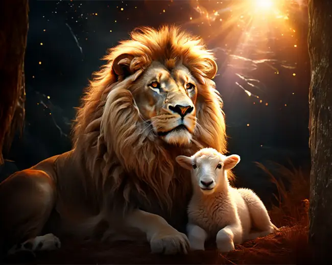 Lion and lamb painting