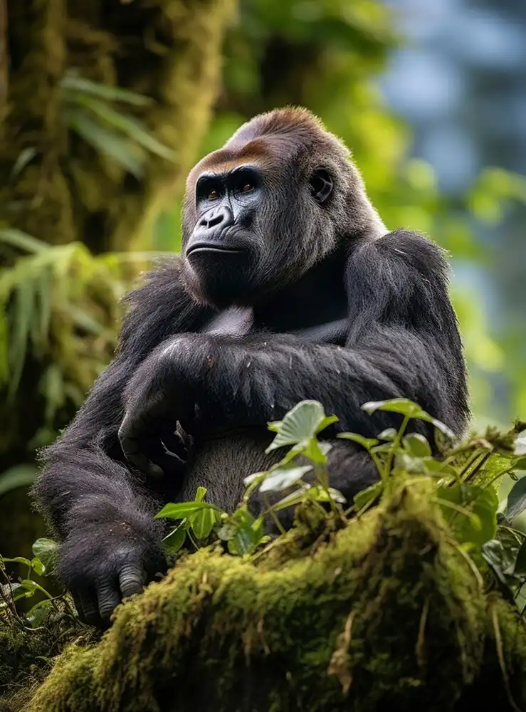 Black gorilla in jungle