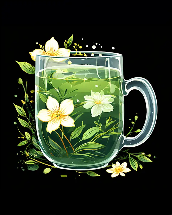 Floral mug with green tea