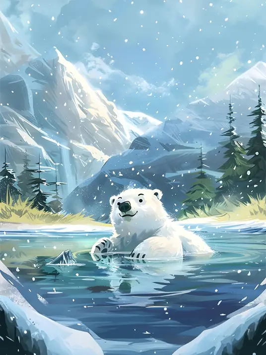 Adorable polar bear in snow painting