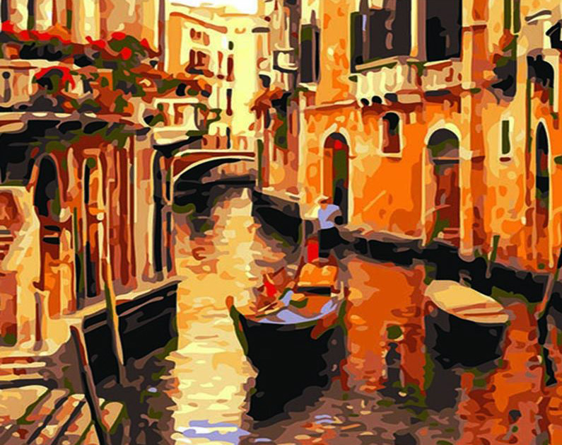 Venice Canal DIY Oil Acrylic Painting Kit Paint By Numbers with Frame 40 x  50cm