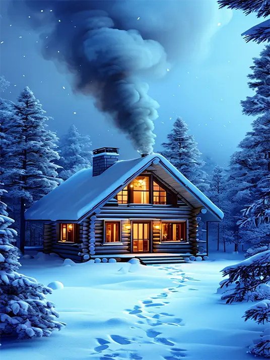 Cozy winter cabin scene