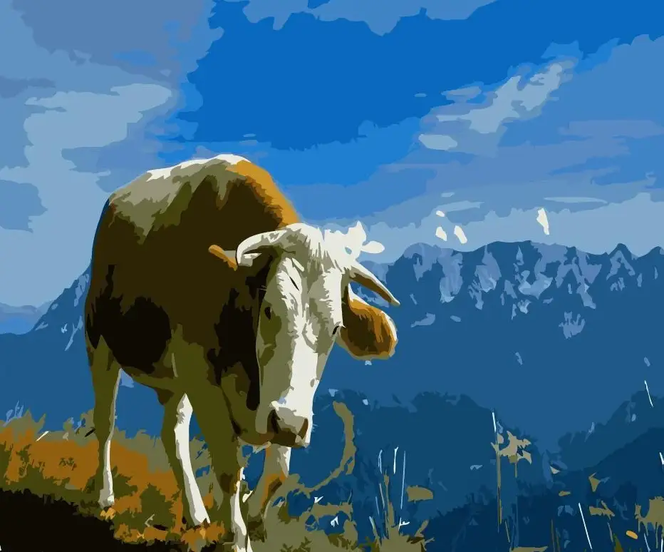 Dairy cow in mountain peak