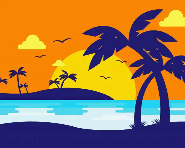 Sunset beach with palm