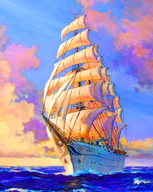 Sailing Ship In sea sunset