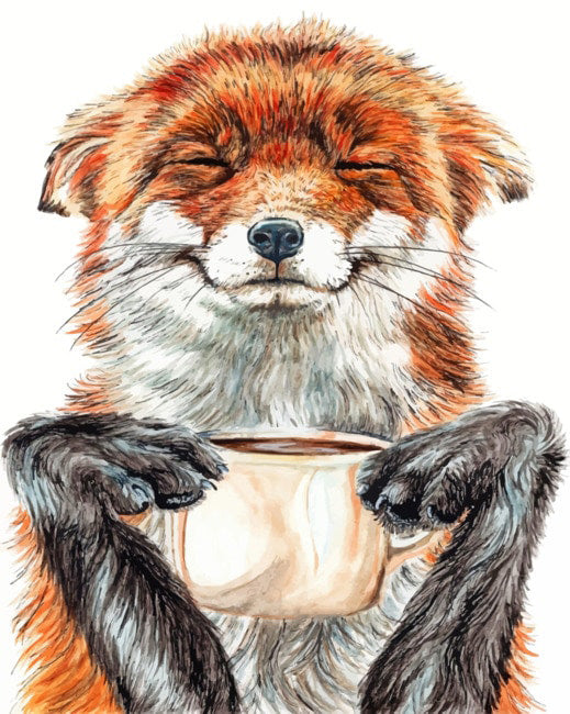 Fox Drinking Coffee - Animals Paint By Numbers - Painting By Numbers