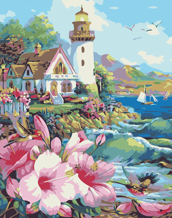 Flower lighthouse painting
