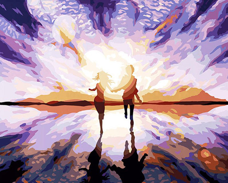 Girl and Boy Holding Hands Painting